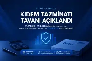 2026 Temmuz dönemi için kıdem tazminatı tavanının 73.729,87 TL olarak açıklandığını gösteren, Rasyotek kurumsal renkleriyle hazırlanmış bordro ve mevzuat odaklı blog görseli.