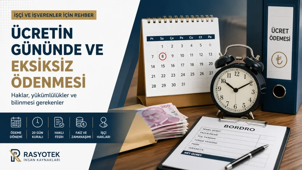 Ücretin gününde ödenmesi ve işçi haklarını anlatan kurumsal iş hukuku görseli